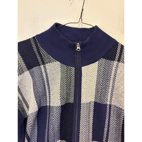 Paul Fredrick Full Zip Plaid Knit Sweater Navy Blue Sie XL - Picture 2 of 5